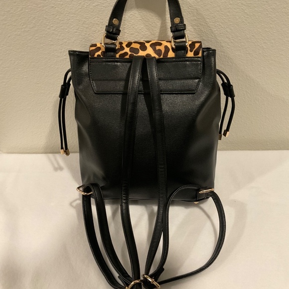 Dune London Black Calf Hair Leather Flap Backpack LIKE NEW CONDITION - Picture 3 of 8